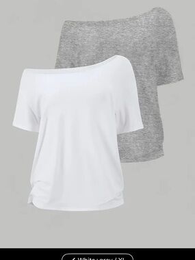 Women's Off-Shoulder Top - White & Heather Gray (2-Pack) Brand New Never Worn